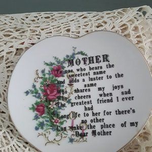 Vintage Heart Shaped Ceramic Keepsake Dish "Mother"